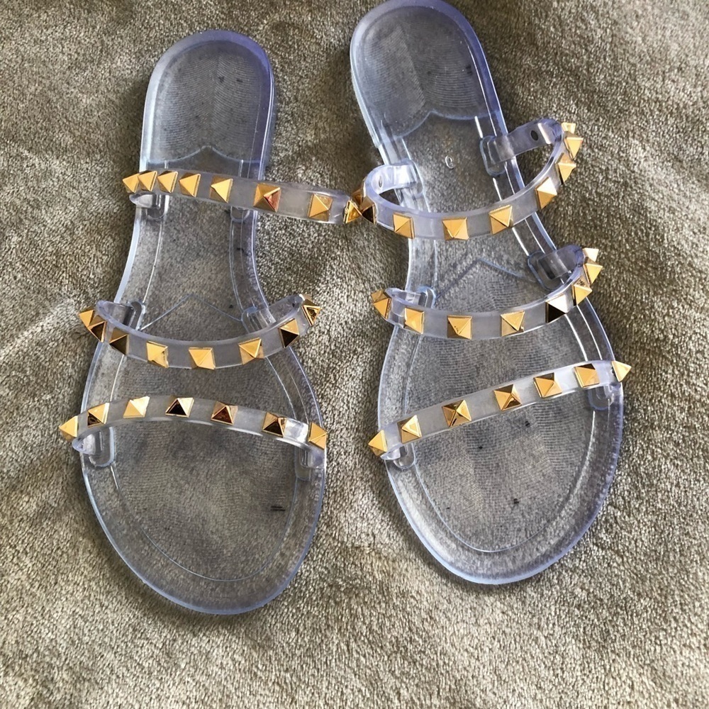 Diva Clear jelly flats with hood spikes sandals 6